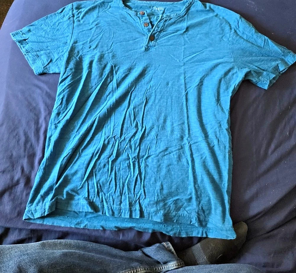 Blue Short Sleeve Henley Top